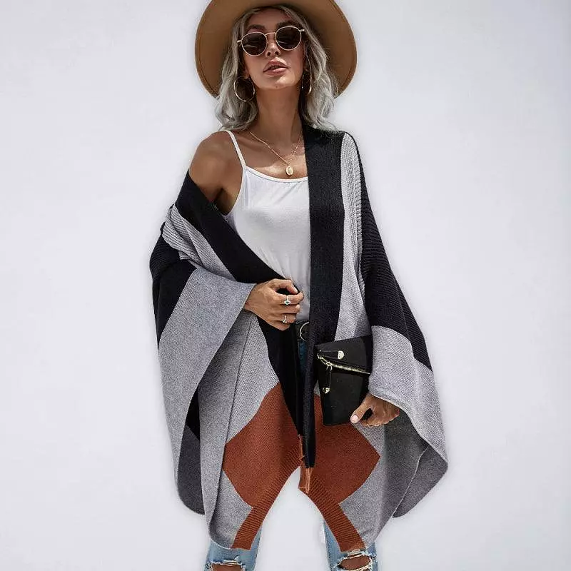 Women Plaid Oversized Loose Poncho