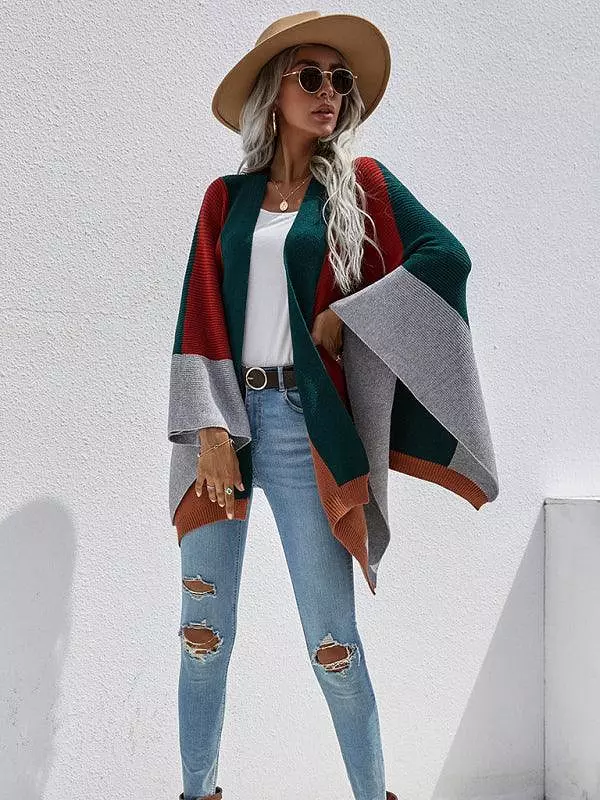 Women Plaid Oversized Loose Poncho