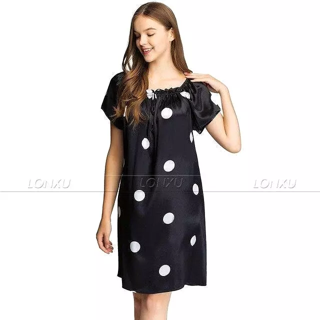 Women Polka Dots Silk Night Dress