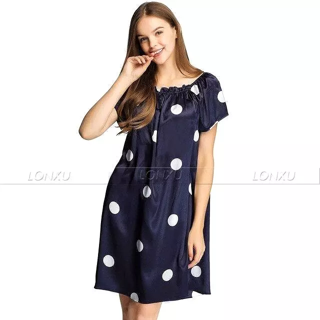 Women Polka Dots Silk Night Dress