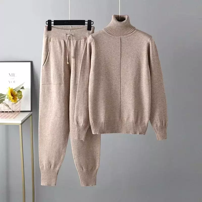 Women Turtleneck Harem Pants Sweater Set