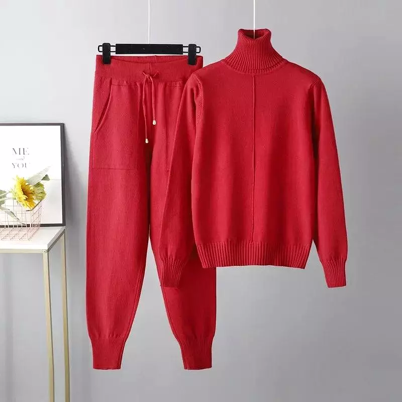 Women Turtleneck Harem Pants Sweater Set