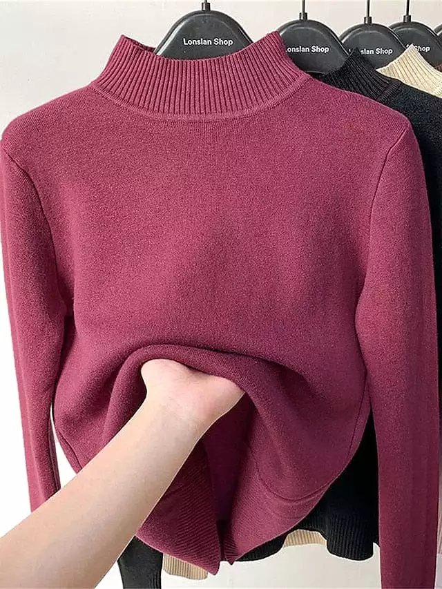 Women's Chunky Turtleneck Oversized Sweater with Ribbed Knit