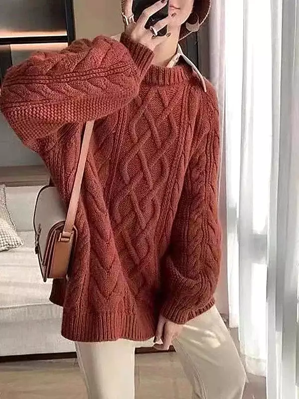 Women's Cozy Cable Knit Drop Shoulder Sweater