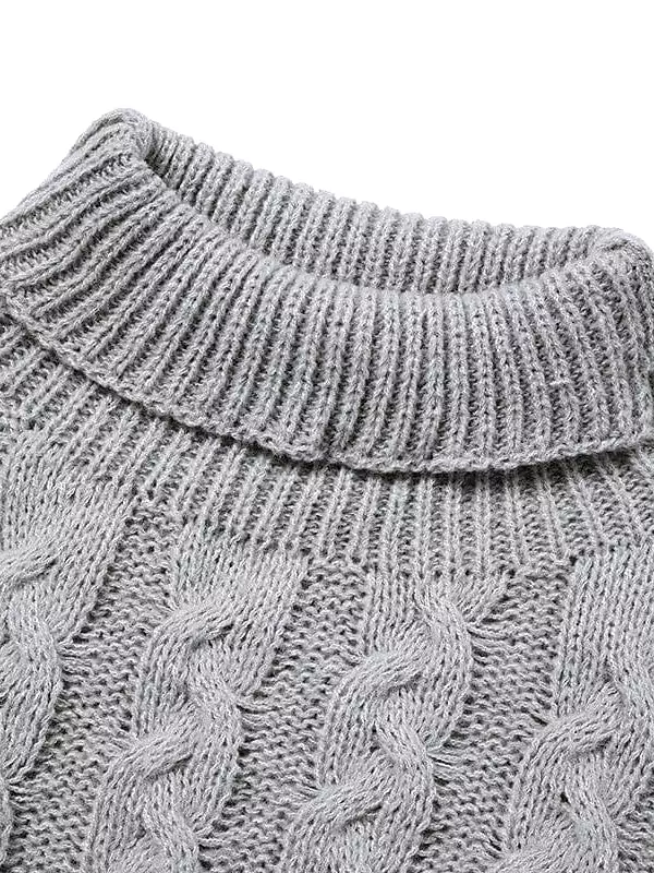 Women's Gray Cowneck Cable Knit Sweater