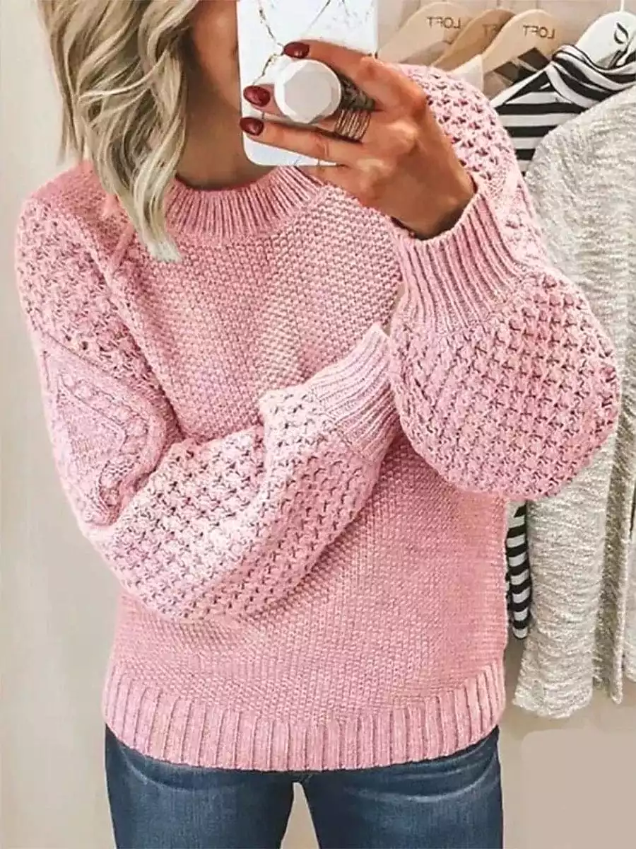 Women's Oversized Ribbed Knit Cotton Pullover Sweater