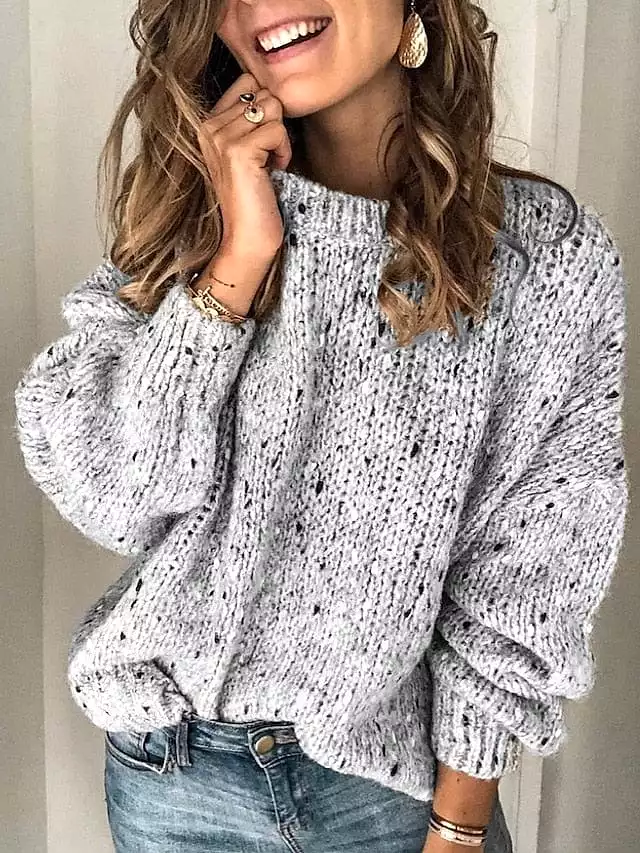 Women's Polka Dot Ribbed Knit Pullover Sweater