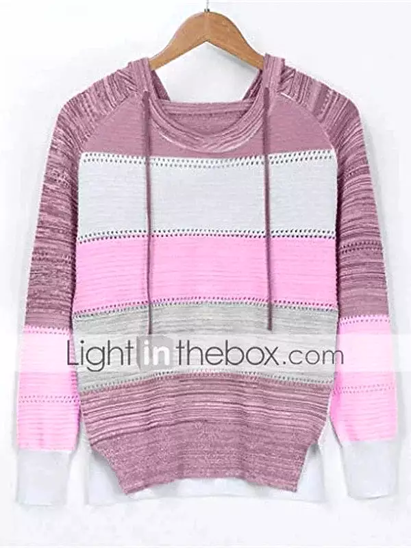 Women's Soft Knit Color Block Pullover Sweater Jumper with Hood