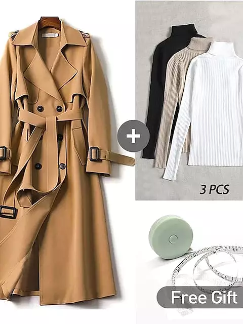 Women's Winter Wardrobe Essential: Chic 4-Piece Trench Coat & Sweater Ensemble