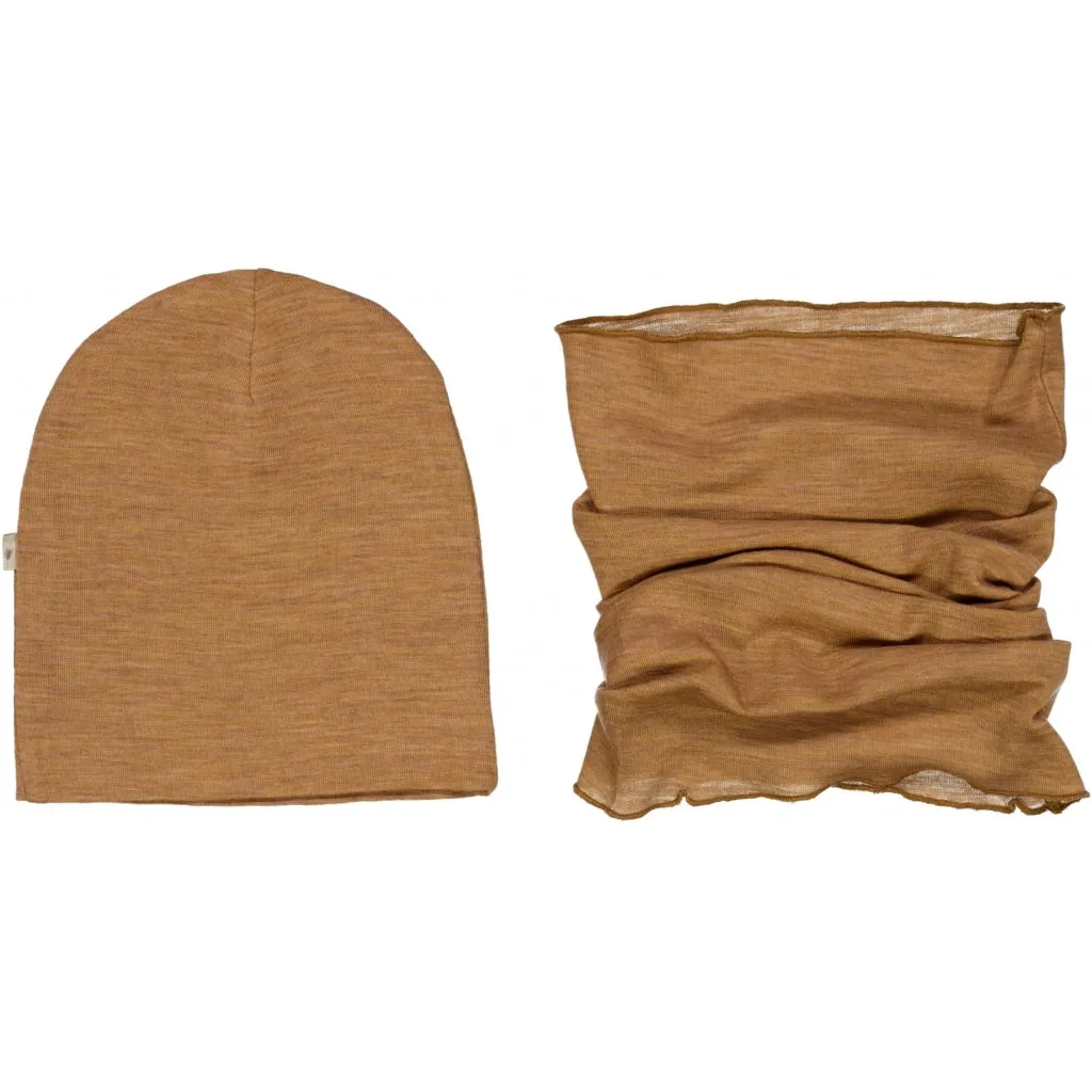 Wool Hat & Neckwarmer Arta - clay melange