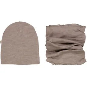 Wool Hat & Neckwarmer Arta - grey khaki melange