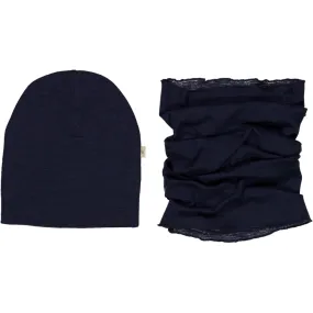 Wool Hat & Neckwarmer Arta - navy