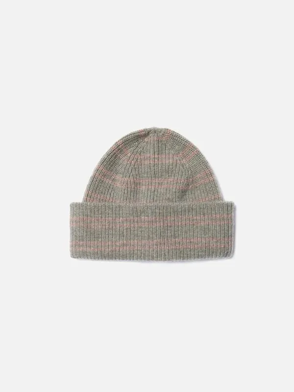 Wool Stripe Beanie Green Melange