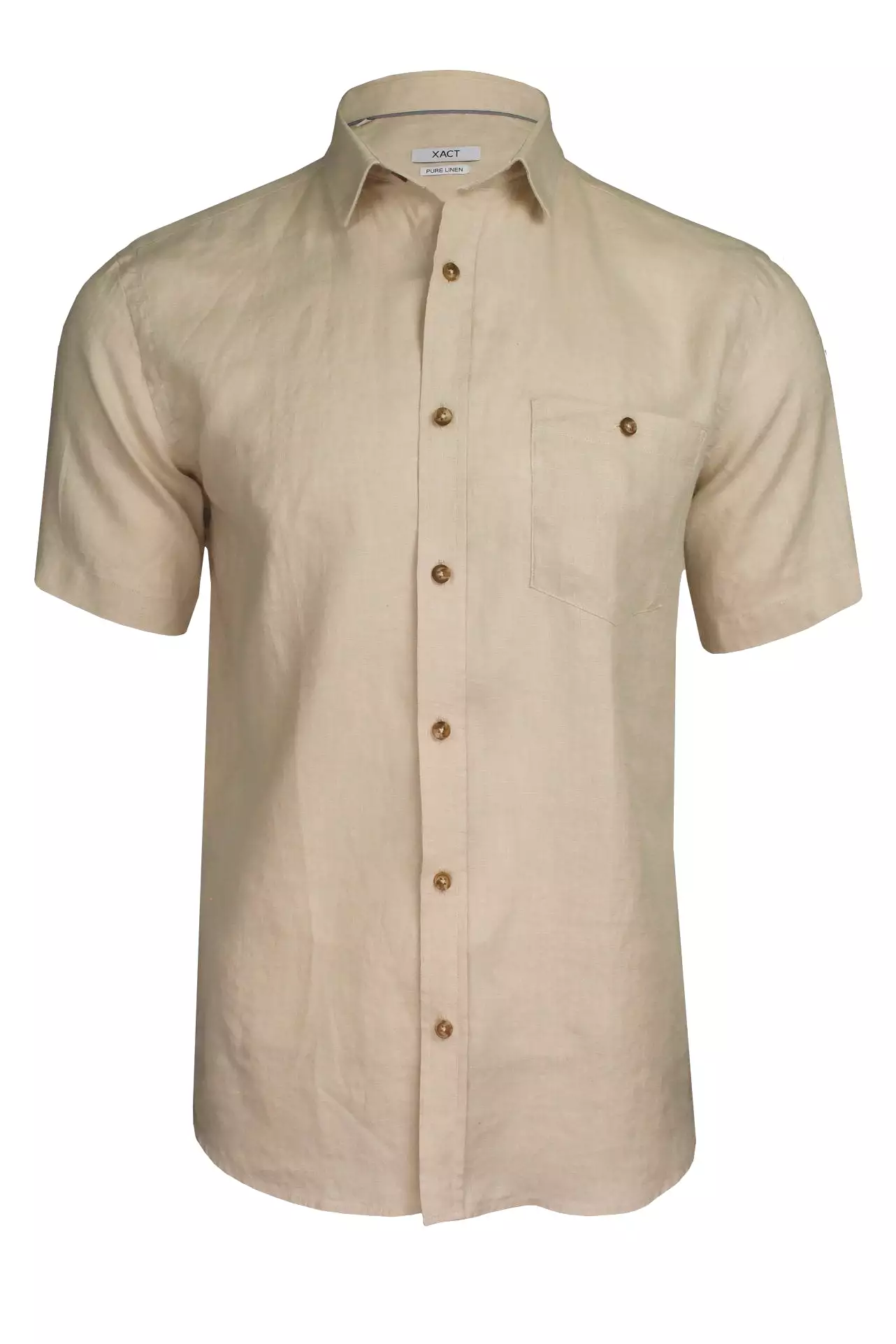 Xact Men's Short-Sleeved Linen Shirt - 100% Pure Linen, Regular Fit