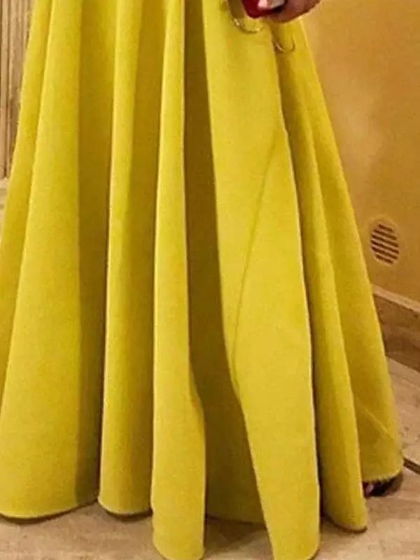 Yellow Ruffle Two-Piece Maxi Dress Set with Short Sleeve - Women's Spring and Summer Party Dress