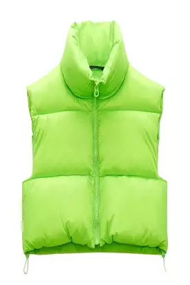 Zipped Stand Collar Short Cotton Jacket Vest